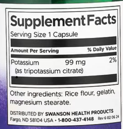 Swanson Citrato de Potasio 99 mg