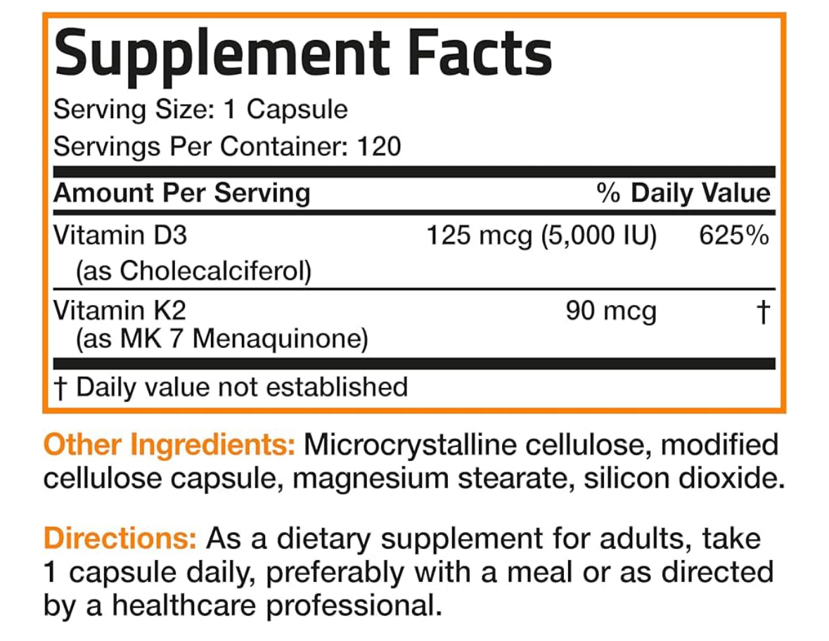 Bronson Vitamina D3 + K2 – 5,000 UI