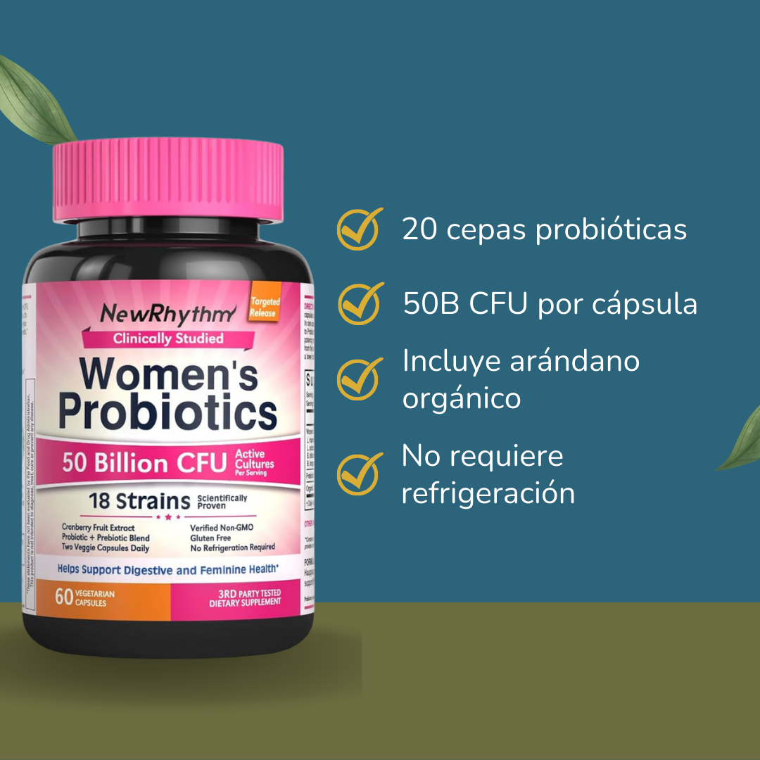 NewRhythm Probióticos para Mujer – 50 Billion CFU