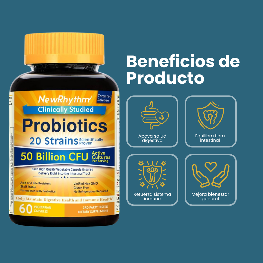 NewRhythm Probióticos 50 Billion CFU – 20 Cepas