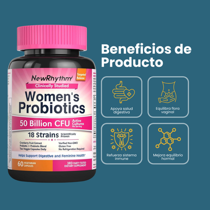 NewRhythm Probióticos para Mujer – 50 Billion CFU